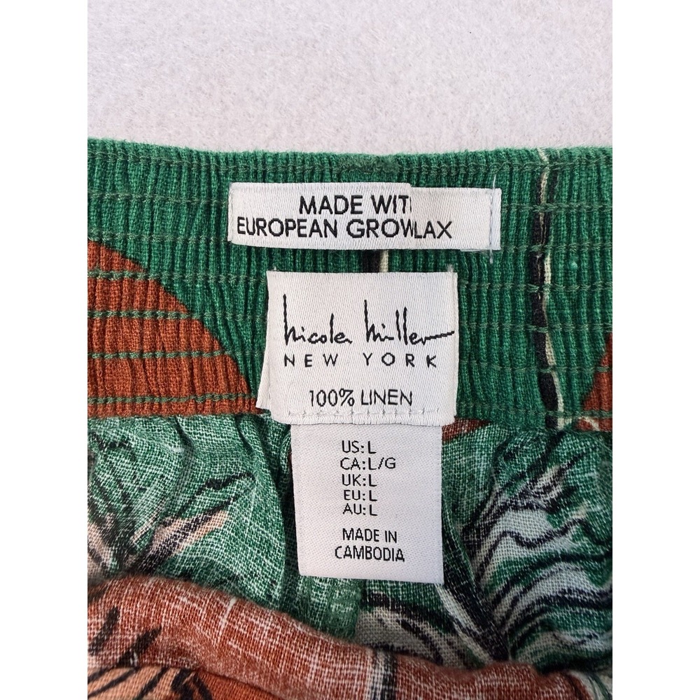 Nicole Miller 100% Linen Wide Leg Cropped Pants Size Large Tropical Print Resort - Picture 7 of 7